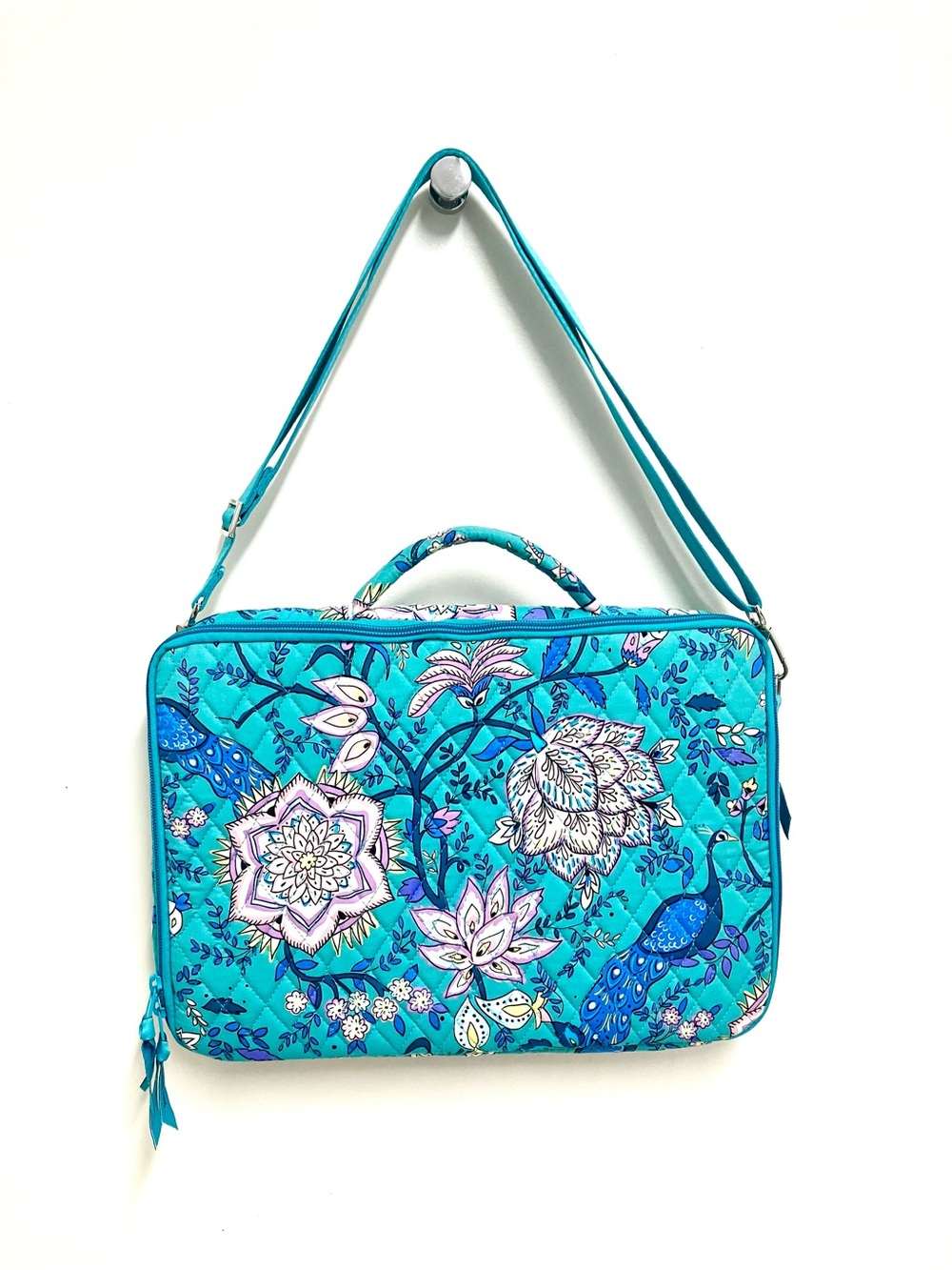 Vera Bradley Peacock Garden Quilted Laptop Workstation Crossbody